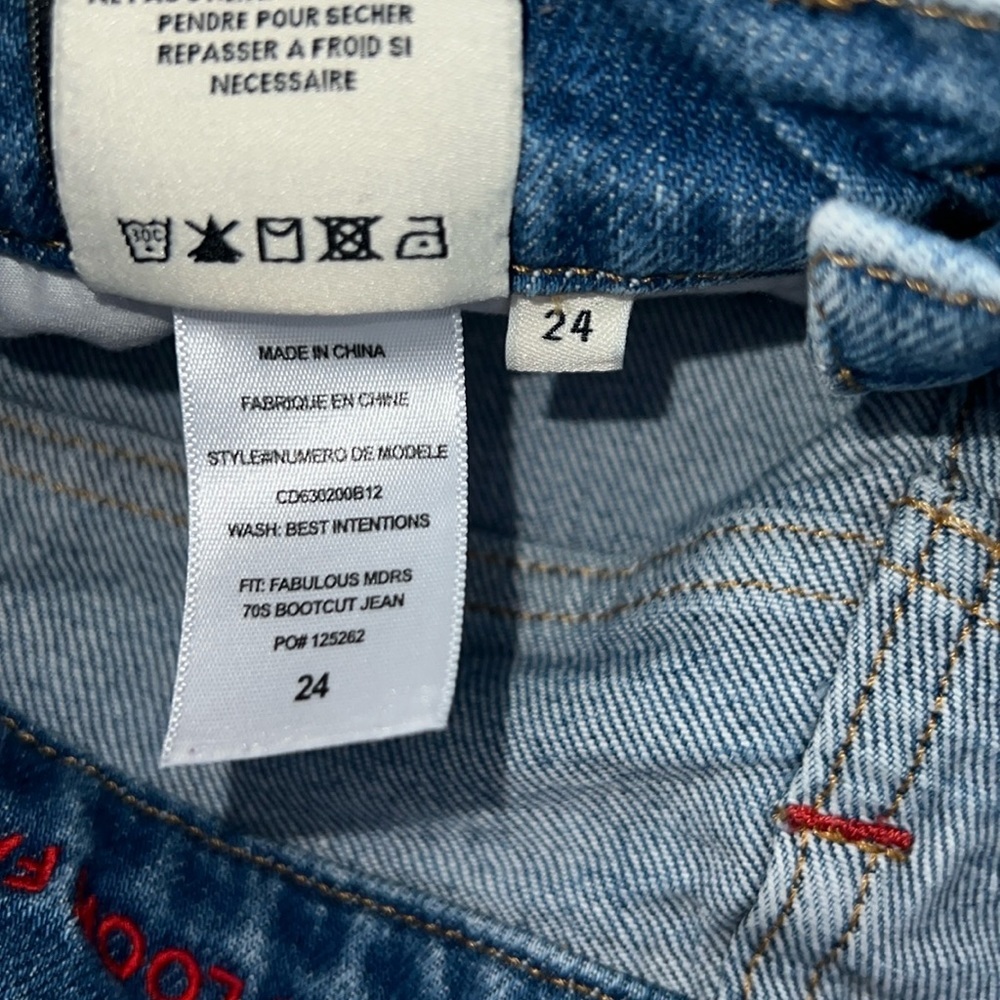 Alice + Olivia Fabulous 70s Bootcut Jeans Best Interest Blue Frayed Hem 24 Waist - Picture 5 of 12